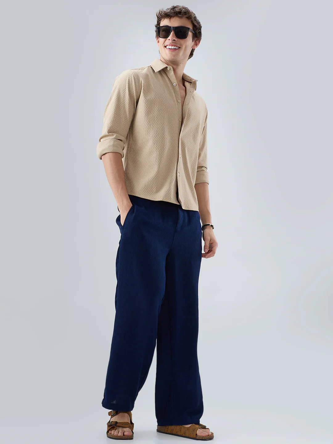 Sand Beige Interlock Maze Weave Knitted Shirt - Image 8