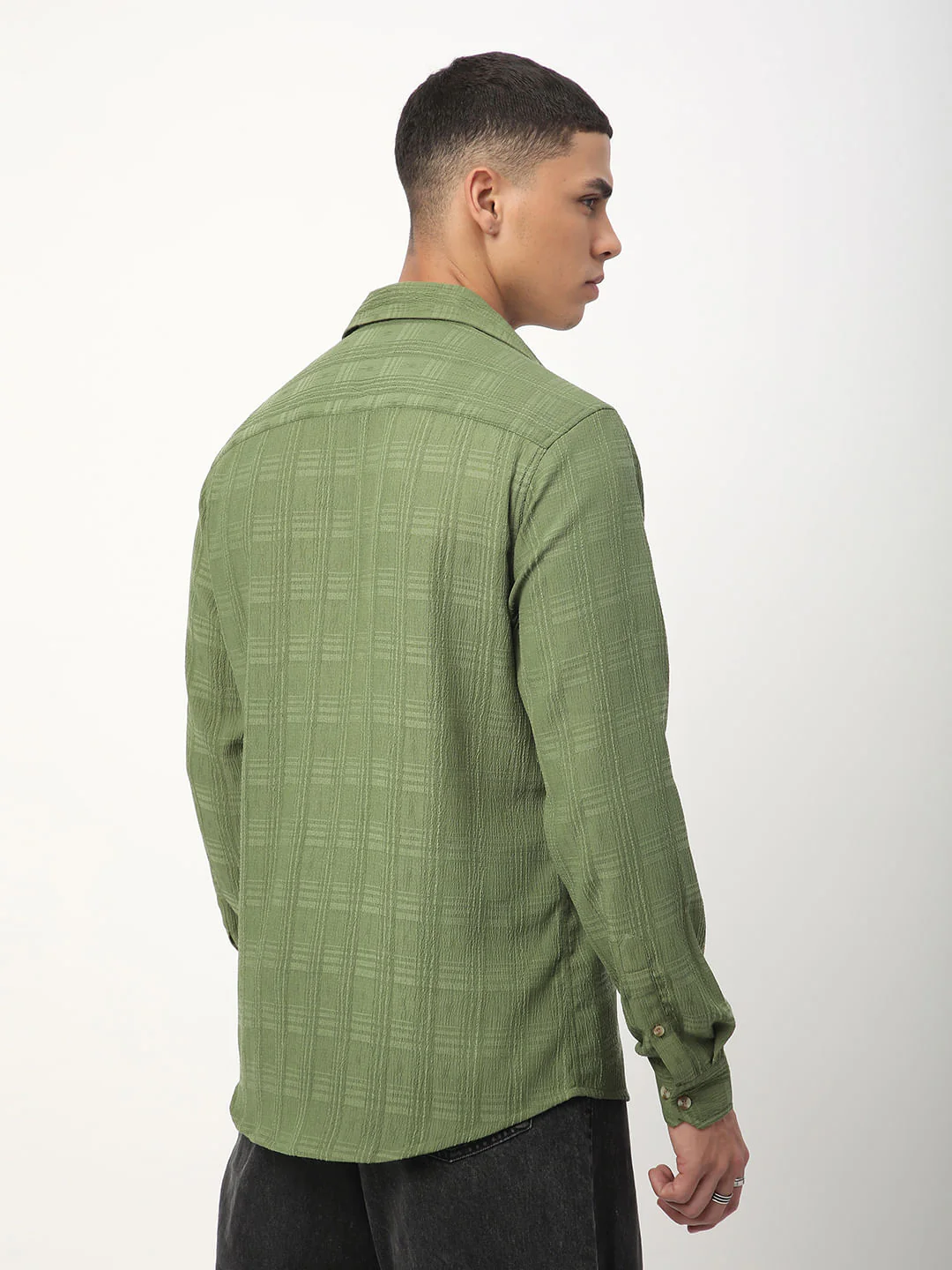 Sap Green Textured Creased Shirt - Image 8
