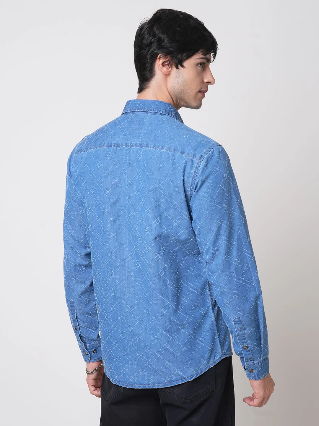Schmick Lozenge Laser Cut Denim Shirt - Image 7