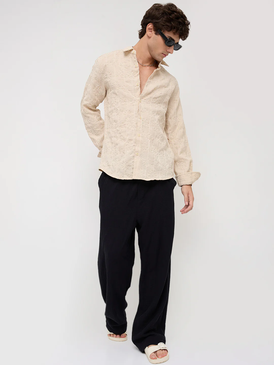 Serene Whispering Bloom Bisque Beige Embroidered Shirt - Image 8