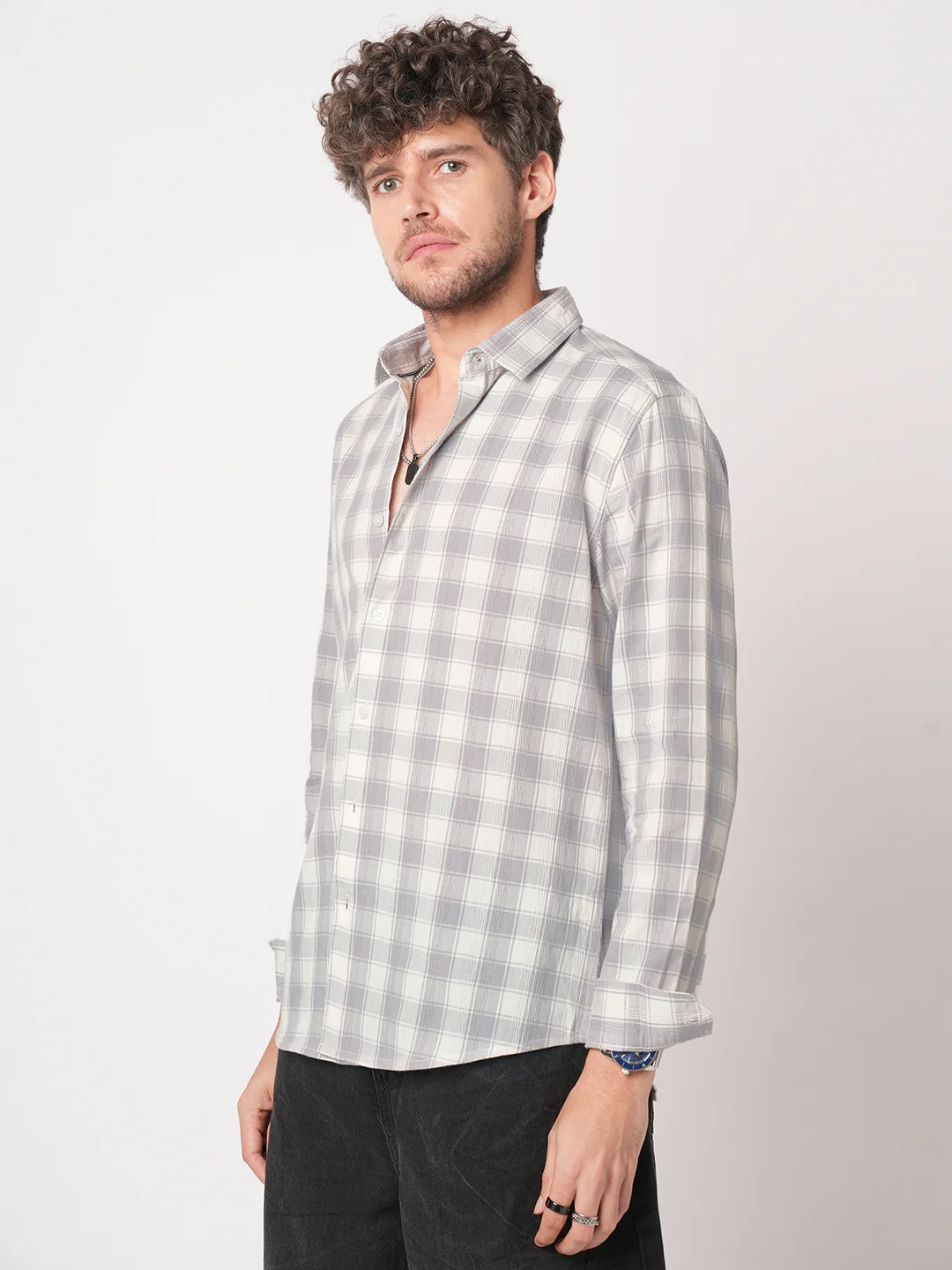 Silver Mist Premium Dobby Checks Shirt - Image 5