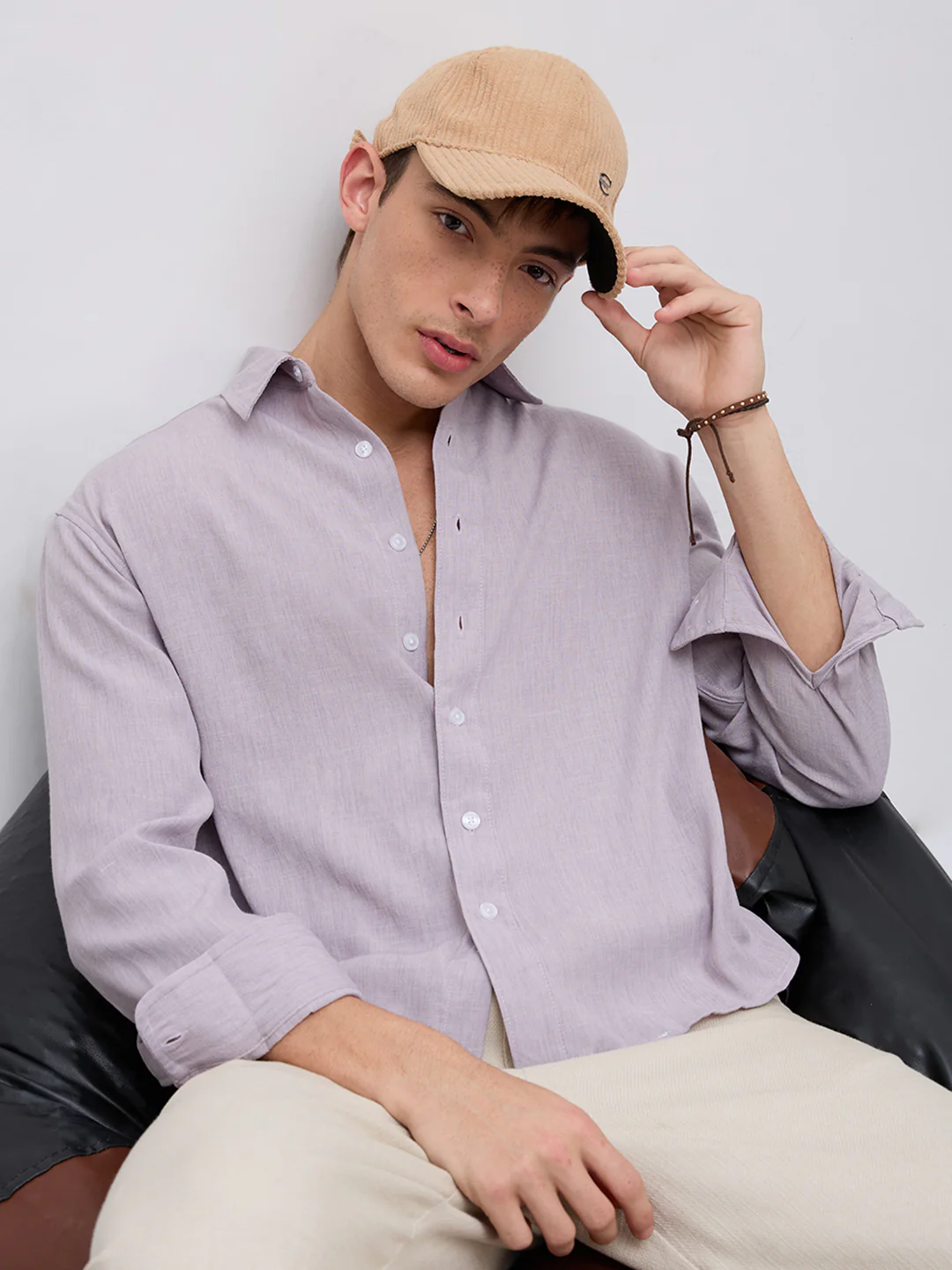 Soft Lilac Smooth Weave Boxy Fit Crop Shirt - Image 4