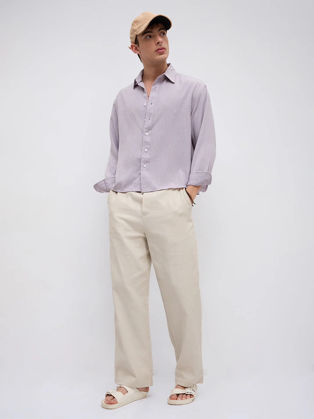 Soft Lilac Smooth Weave Boxy Fit Crop Shirt - Image 9