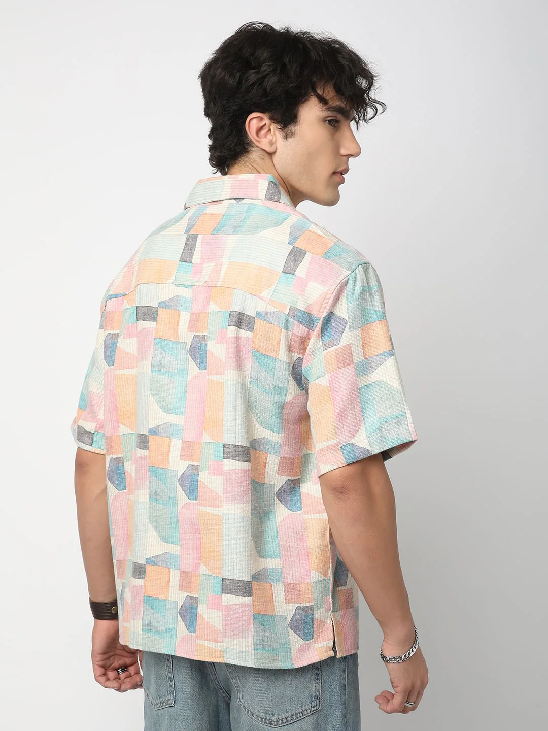 Soft Pastel Hues Abstract Printed Oversized Polo Shirt - Image 7