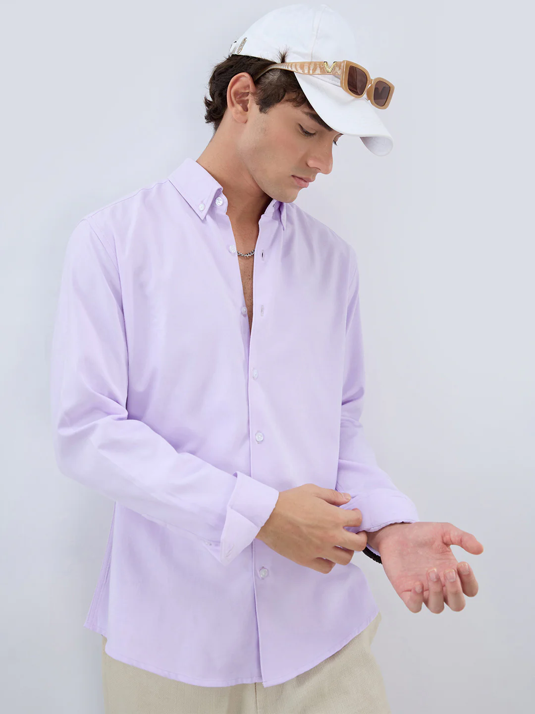 Solid Lilac Smooth Finish Oxford Shirt