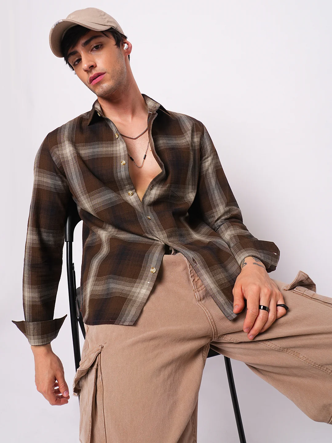 Spiffy Brunette Plaid Checkered Textured Shirt