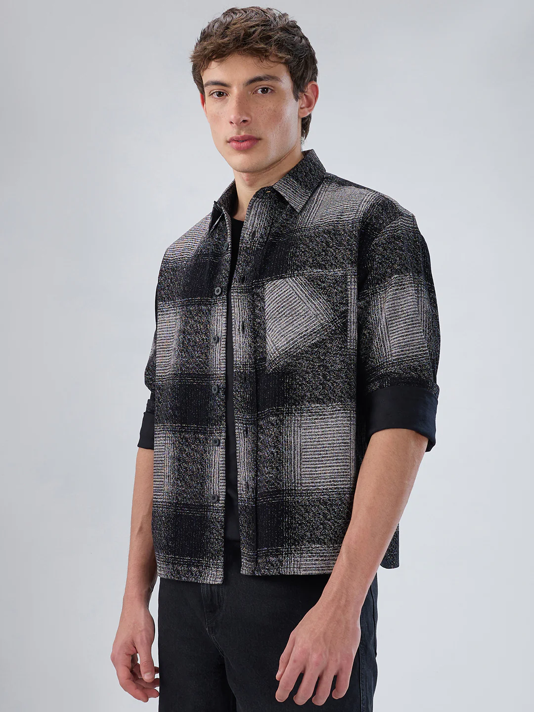 Static Monochrome Corduroy Boxy Fit Crop Overshirt - Image 6