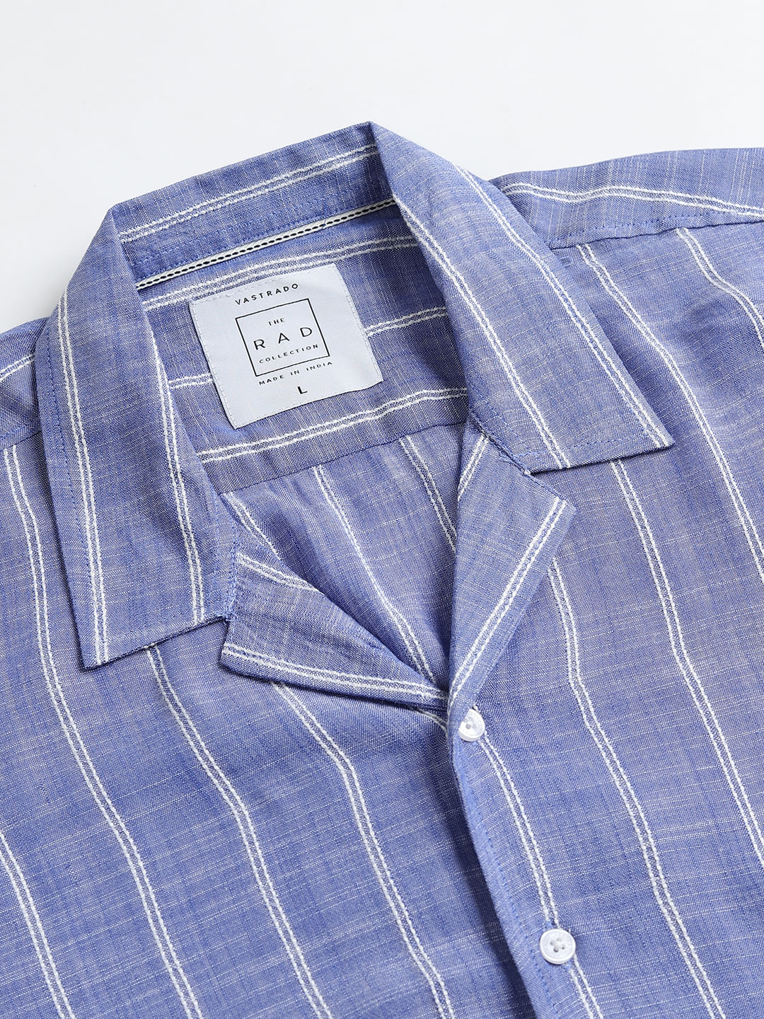 Steel Blue Striped Resort Collar Oversized Shirt - Image 3