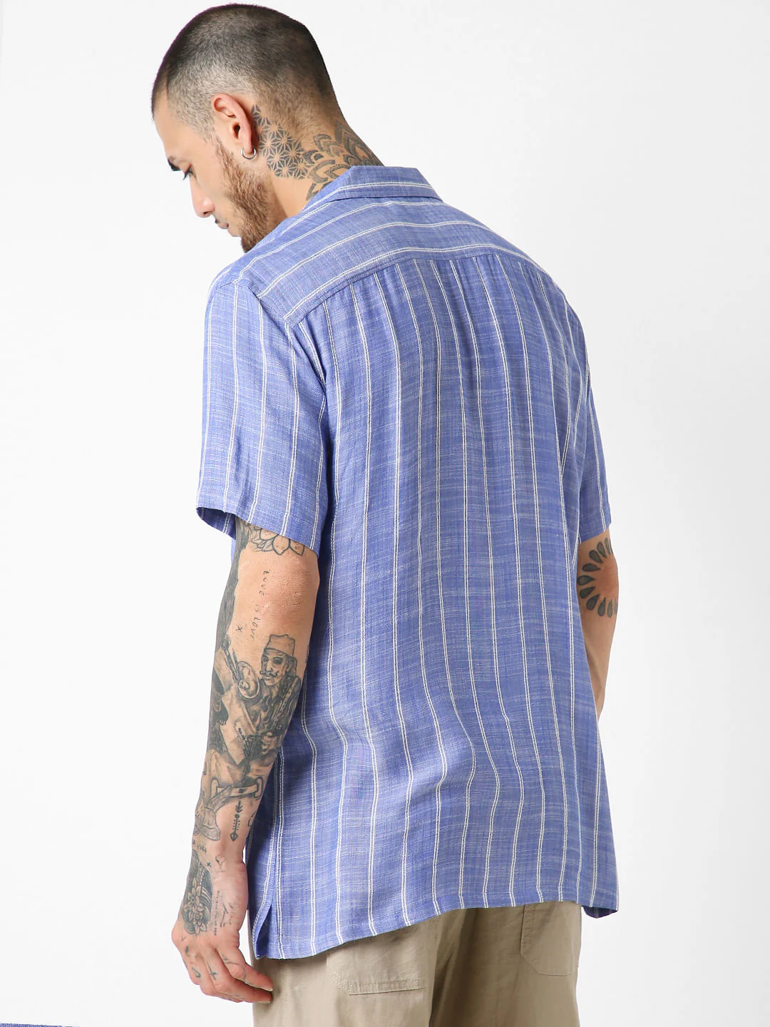 Steel Blue Striped Resort Collar Oversized Shirt - Image 7
