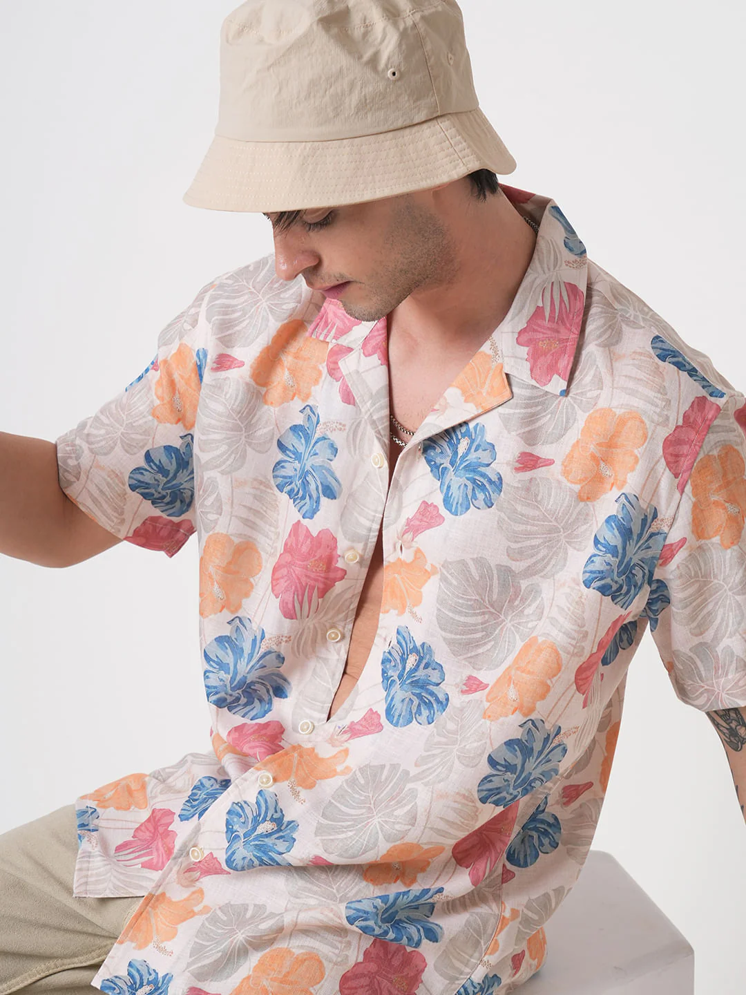 Sublime Artistic Floral Cream Oversized Shirt - Image 2