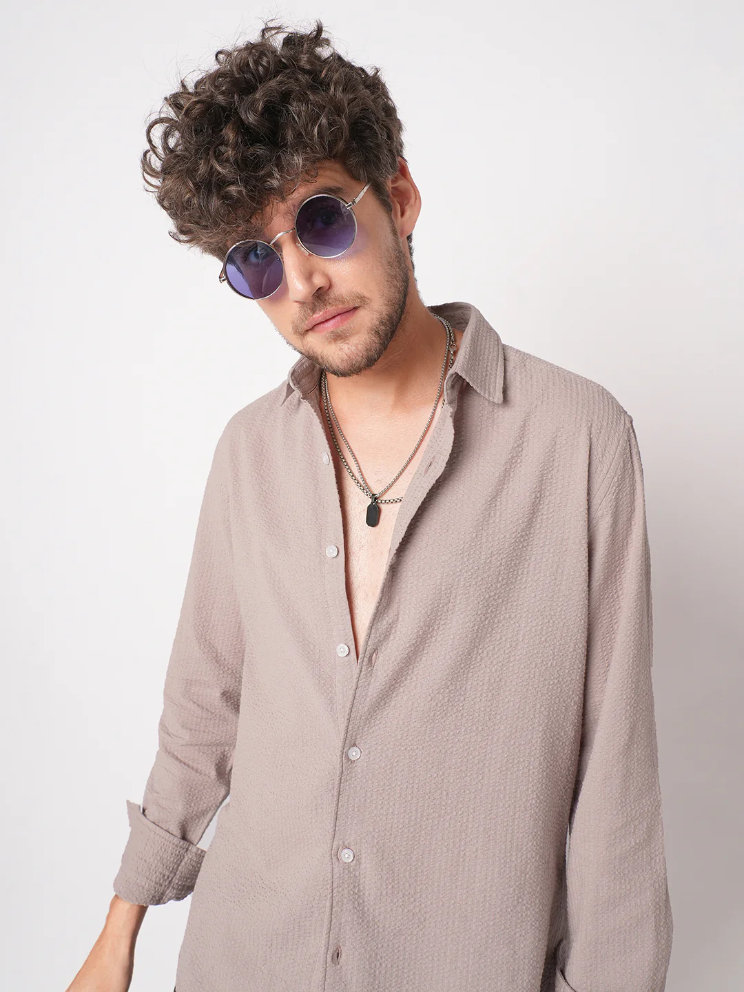 Taupe Seersucker Opulent Shirt