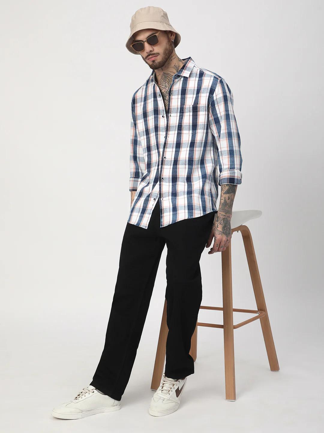 Twilight Navy & White Plaid Checks Shirt - Image 8