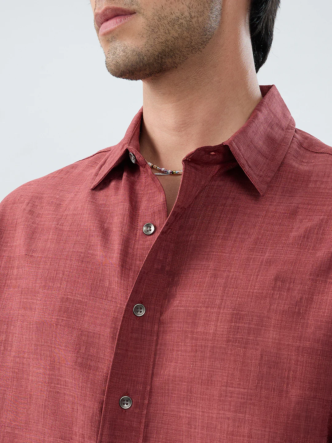 Vermillion Red Soft Grid Textured Boxy Fit Crop Shirt - Image 3