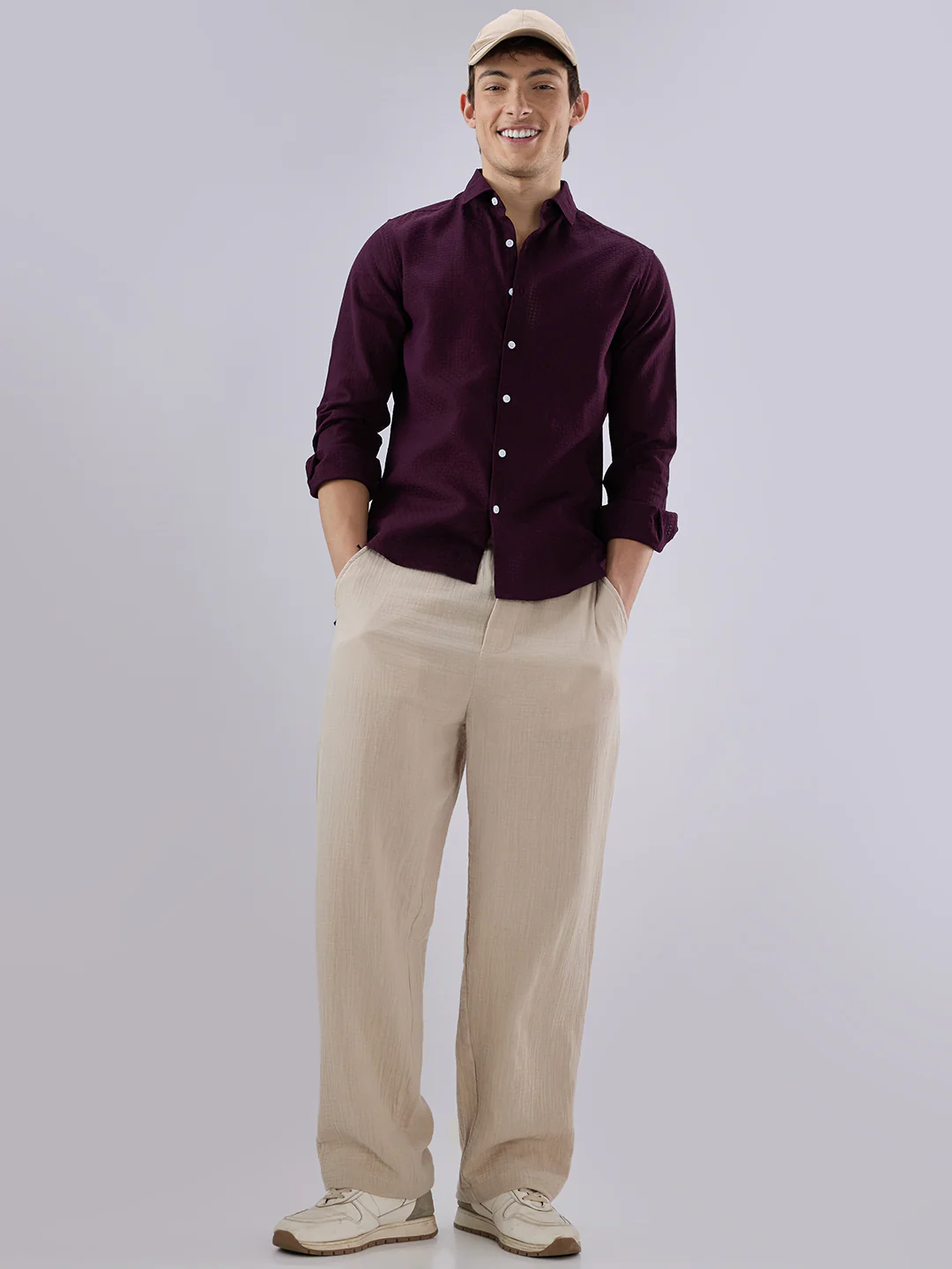 Wine Open Weave Refined Textured Shirt - Image 7