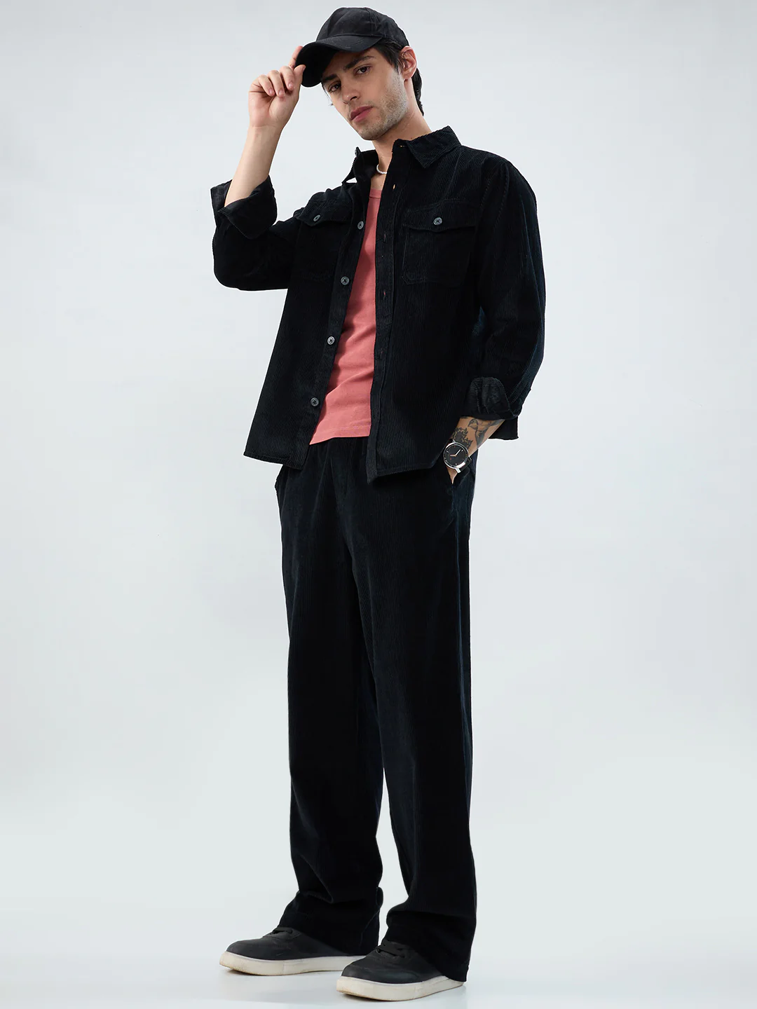 Winter Black Corduroy Double Pocket Overshirt - Image 8